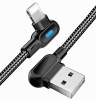 Шнур USB A штекер - Lightning 1м 2,4A нейлон угловой, повышенная прочность, с индикатором