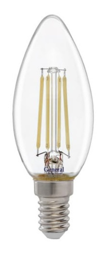 Лампа Е14 B35 7W 2700К Прозрачная Филамент GENERAL