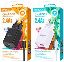 Блок питания USB 2,4A в розетку + шнур USB A шт - Lightning 1м Kakusiga KSC-931