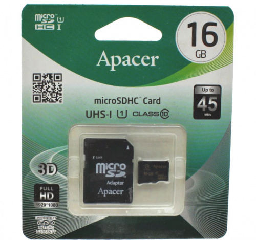 Карта памяти   16 Гб microSD TransFlash Class 10 Apacer