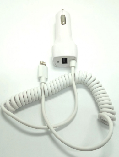 Блок питания авто 5v,2,1A 10,5W  вых: USB A гн.+витой шнур 8 pin для IPHONE(5/6) фото 2