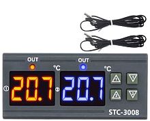 Термостат STC-3008  AC~220v 10A, -55...+120 C,  с 2 датчиками температуры, встраиваемый