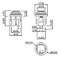 Кнопка ON-OFF 2P 2A 250v, 14 мм. SB570-R IP65 с фикcацией, красная  