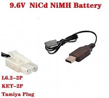 Зарядное устройство для Ni-MH аккумуляторов 9,6v 250mA, LED, USB, шнур 2-pin L6.2-2P KET-2P Tamya plug 50 см. 