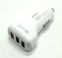 БП авто вх.12v, вых. 3 x USB 5v (1A+2,1A+2.4А) в прикуриватель Quick charge 9v/2A, 12v/1.5A (ДАК)