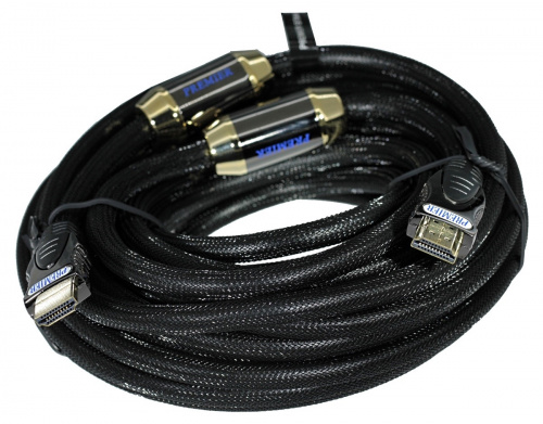 Шнур HDMI штекер - HDMI штекер 10м металл GOLD фильтр нейлон D8.0мм  v2.0b PREMIER 5-814