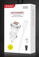 Блок питания авто 2USB 2.4A + шнур USB A шт - Lightning 1м Kakusiga KSC-217 