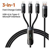 Шнур USB штекер - Lightning+Micro+Type-C 3в1 100w 1м с индикатором