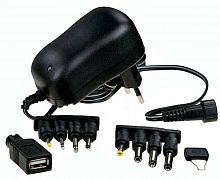 БП унив. 1A ,3-4,5-5-6-7,5-9-12V шнур 1,8м + 8 разъёмов +USBгн., в розетку (ROBITON EN1000S)