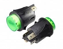 Кнопка OFF-(ON) 4P 6A 250v, D= 25мм 250 V 6 A, подсветкой12v лампа зелёная (SC7087)