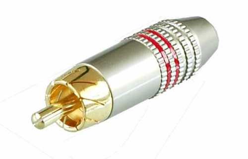 Разъем RCA штекер GOLD серый 2 полосы красный "YX" 1-276G