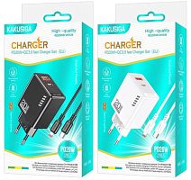 Блок питания USB QC20w +Type-C PD20w + шнур Type-C - Lightning 1м Kakusiga KSC-1240