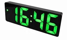 Часы будильник 16 х 6 см.с термометром и календарем зелёная подсветка, чёрный корпус