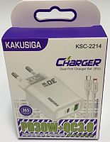 Блок питания USB QC18w +Type-C PD30w + шнур Type-C - Lightning 1м Kakusiga KSC-2214