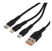 Шнур USB штекер - Lightning+Micro+Type-C 3в1 2,4A 1м черный GoPower GP05-3-1