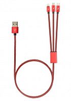 Шнур USB штекер - micro USB штекер + Type-C + (8pin Lightning) 1м красный ROBITON Р12 Multicord