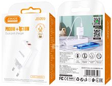 Блок питания USB QC18w +Type-C PD30w в розетку белый Jokade JB099