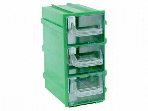 Ячейка для деталей К4, 3 ящика, лоток прозрачный, 49х82х100 (мм) , зеленая