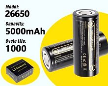 Аккумулятор 5000 mAh  без защиты 3,7v 26650 Li 26/65 LiitoKala