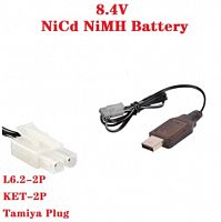 ЗУ для Ni-MH аккумуляторов 8,4v 250mA, LED, USB, шнур 2-pin L6.2-2P KET-2P Tamya plug 50 см. 