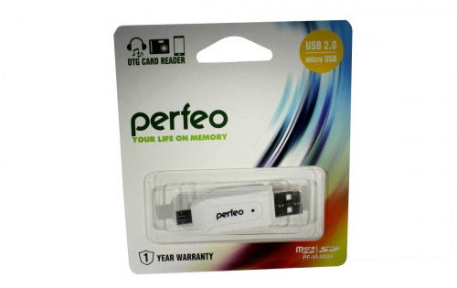 Устройство Card Reader PERFEO SD/MMC+Micro SD+MS+M2 + adapter with OTG, (PF-VI-O004) белый PF_4252