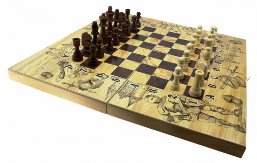 Нарды, шахматы, шашки 3 в 1 большие "Рыцарские бои" фото 3