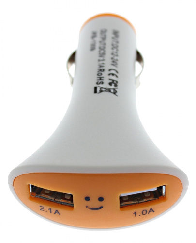 БП авто вх.12v, вых. 2 x USB 5v (2.1A+1A), в прикуриватель, длинный (СМАЙЛИК) (ДАК) фото 2
