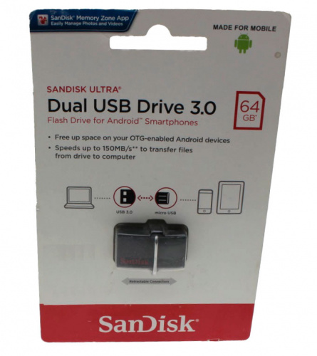 Флеш-диск    APACER  64 Гб SANDISK ULTRA DUAL Android 150mb/s  +microUSB фото 2
