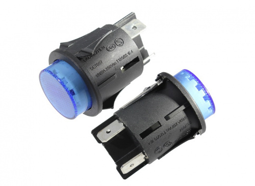 Кнопка OFF-(ON) 4P 6A 250v, D=.25мм 250 V 6 A, подсветкой12v лампа синяя (SC7087)