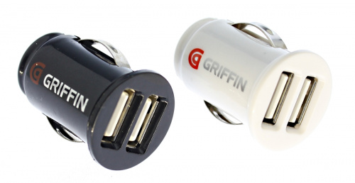 БП авто вх.12v, вых. 2 x USB  5v (2.1A+1А) в прикуриватель, короткий черный/белый (GRIFFIN) (ДАК) фото 2