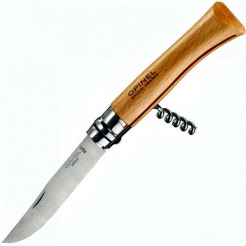 Нож Opinel №10, нержавеющая сталь, бук, со штопором 001410