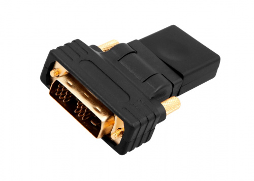 Переходник DVI штекер - HDMI гнездо пластик поворотное GOLD (17-6812) фото 2